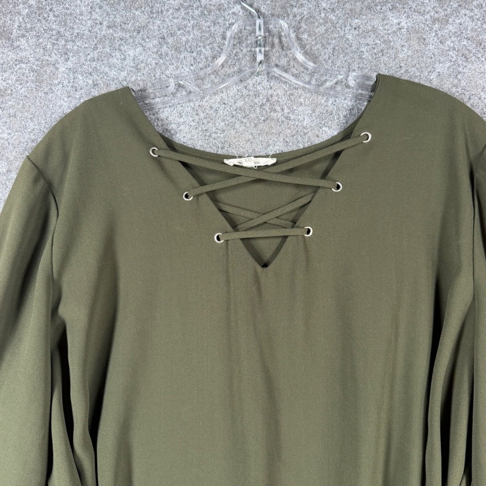 Maurices Womens XXL Olive Green Lace Up Belted Midi Dress Balloon Sleeve - Picture 3 of 8